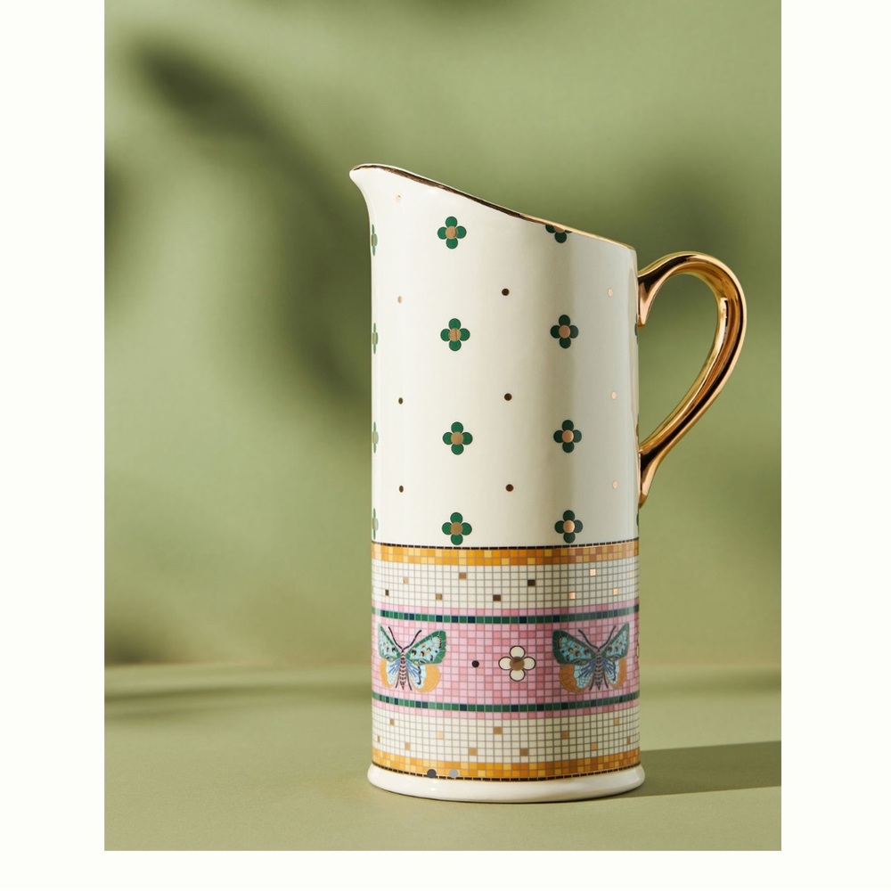 NWT SOLD OUT Anthropologie Butterly Tile Pitcher Vase Brand New In Original Box